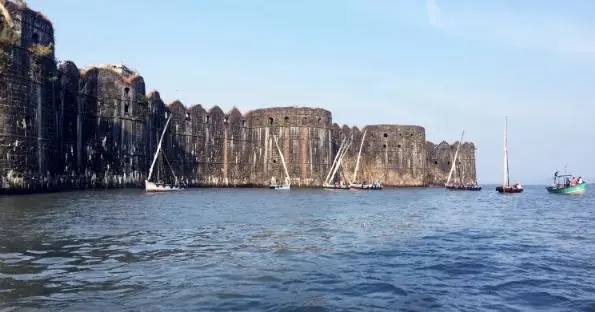 The walls of Murud-Janjira Fort rising from the sea